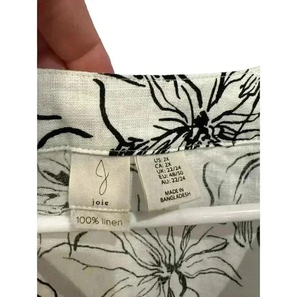 Joie Linen White and Black Button Up  Blouse Size 2X, New With Tags - Picture 4 of 7